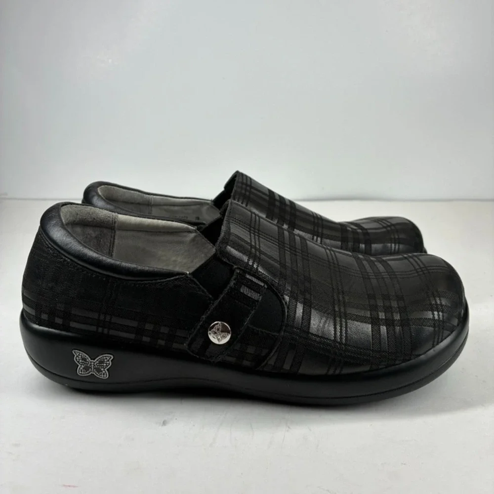 Alegria Black Plaid Slip-On Clogs size 9